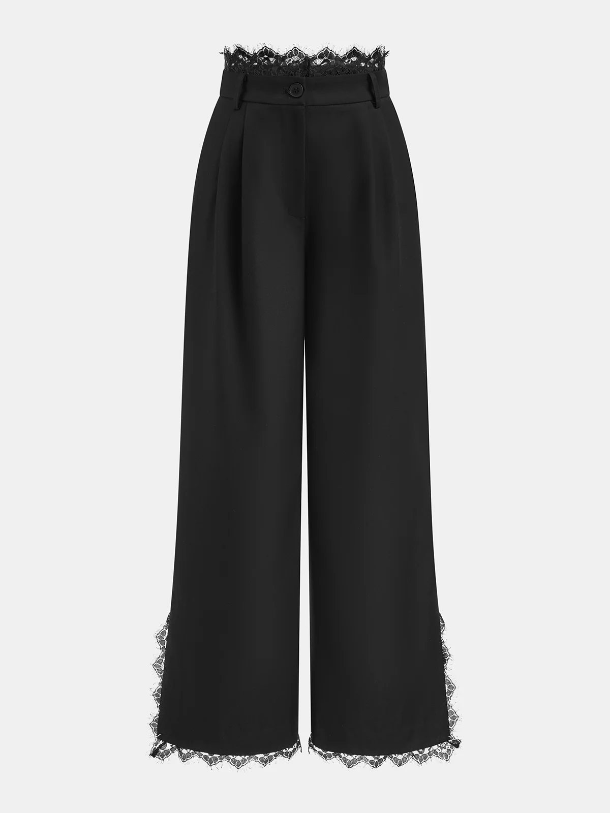 Lace Trim Wide-Leg Pants - Wholesalesil