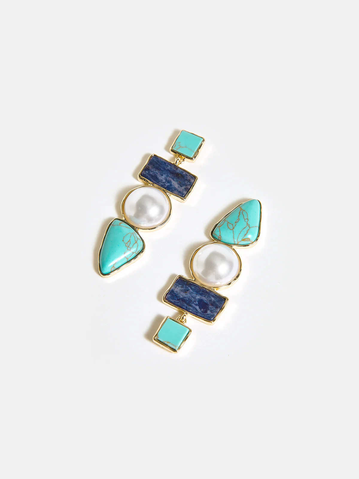 Layered Geometric Pearl Earrings - Wholesalesil