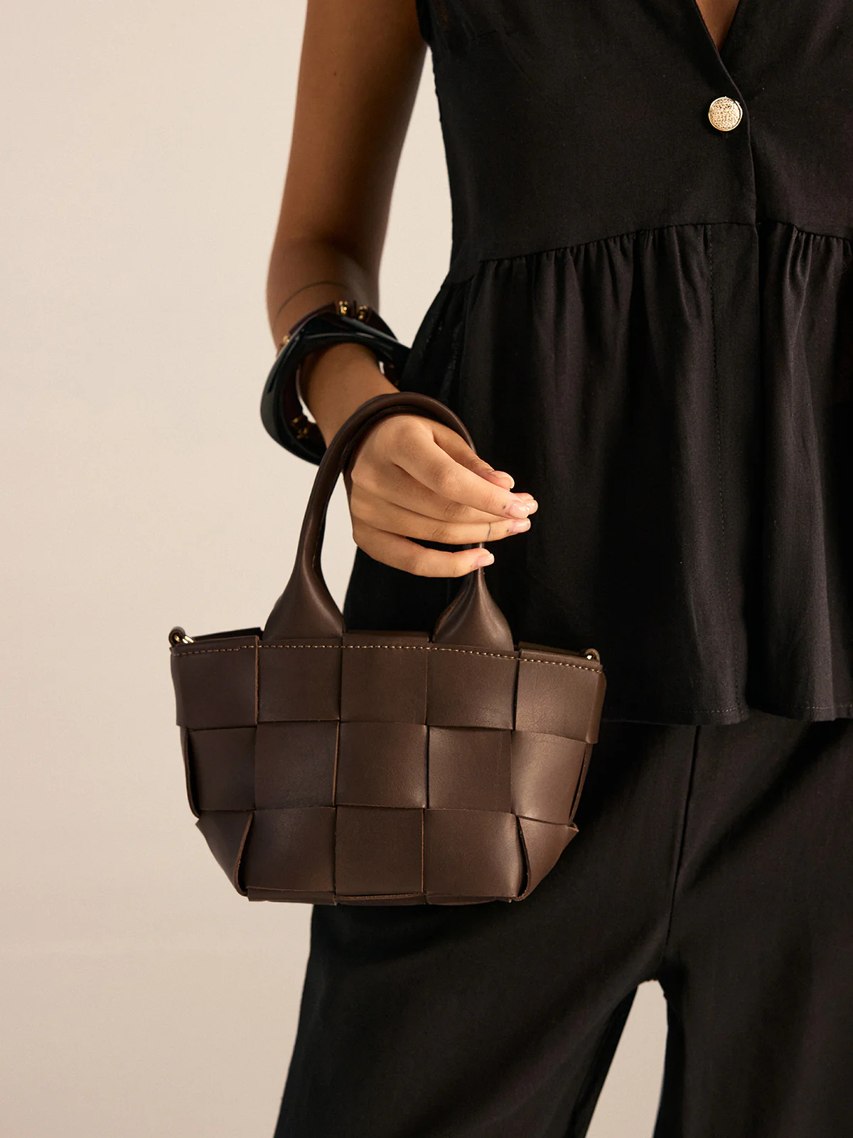Faux Leather Woven Tote Bag - Wholesalesil