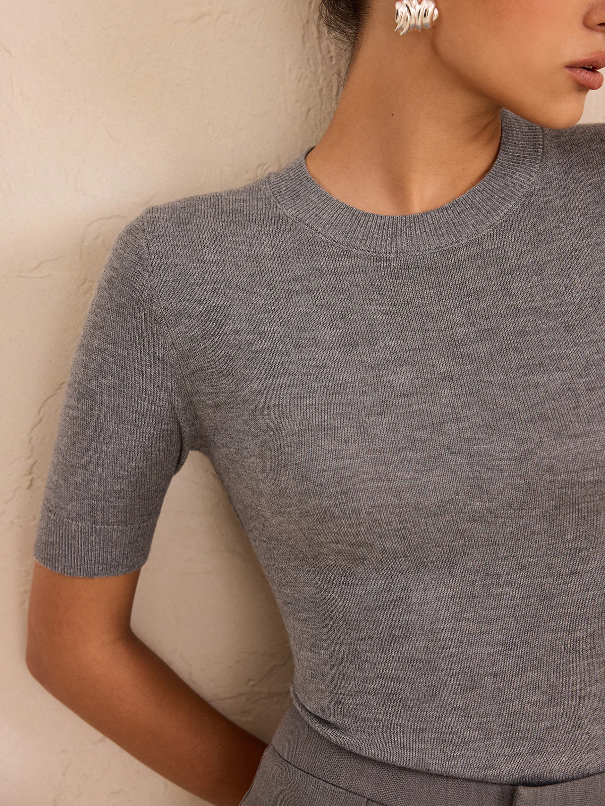 Wool-Blend Short Sleeve Knit Top - Wholesalesil