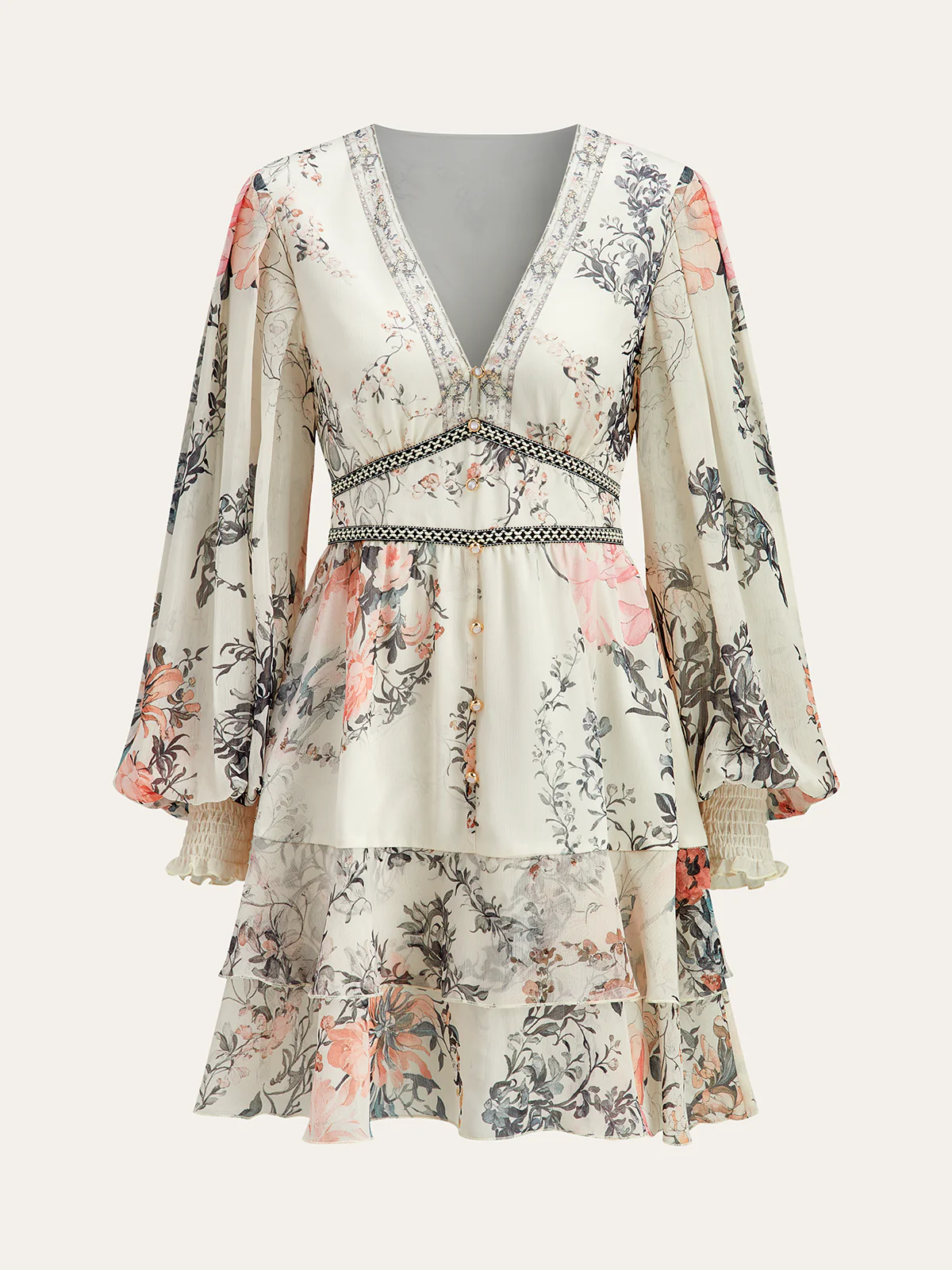 Semi-Sheer Floral Print Chiffon Tiered Dress - Wholesalesil