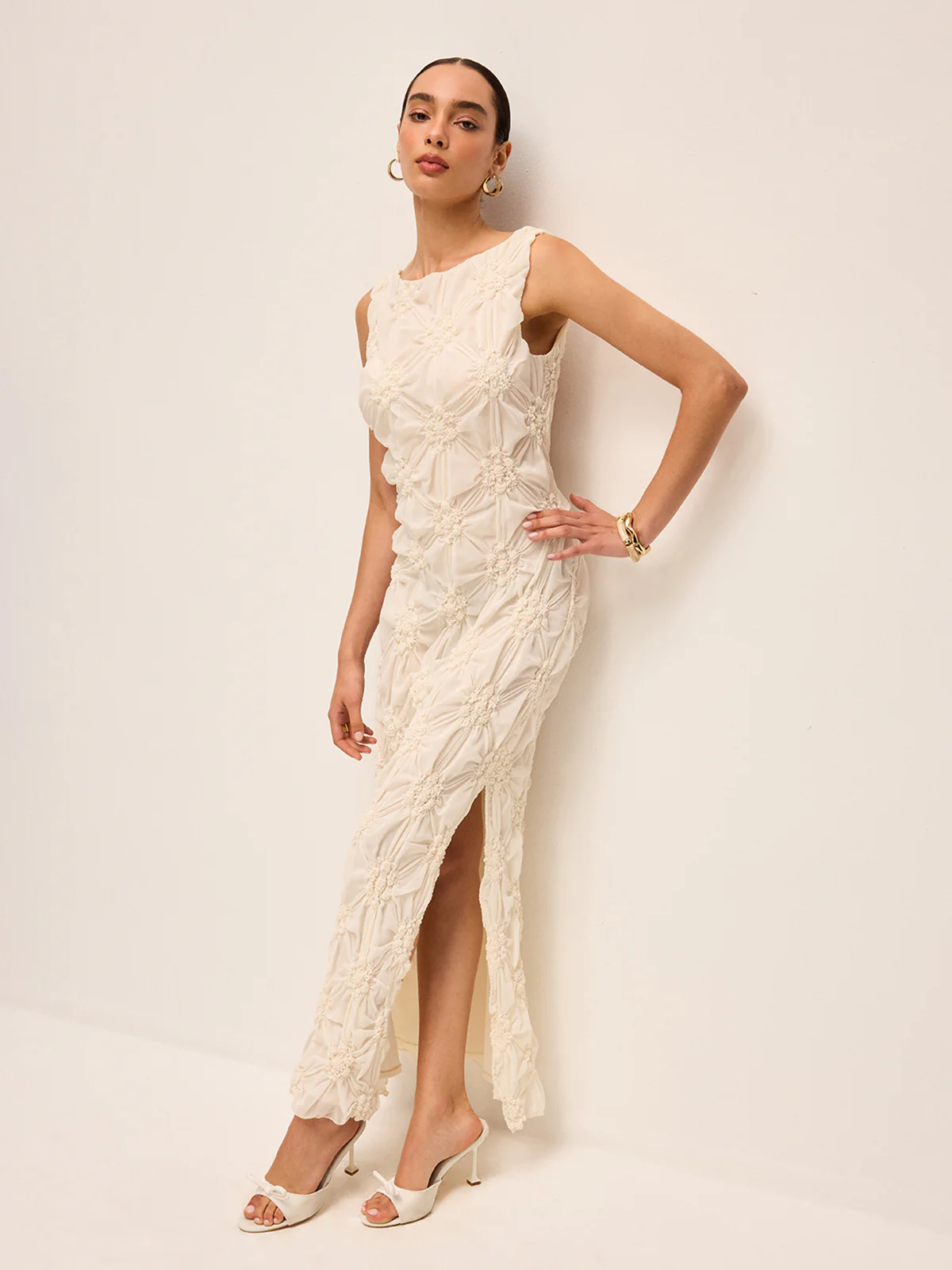 Elegant Embroidered Slit Maxi Dress - Wholesalesil