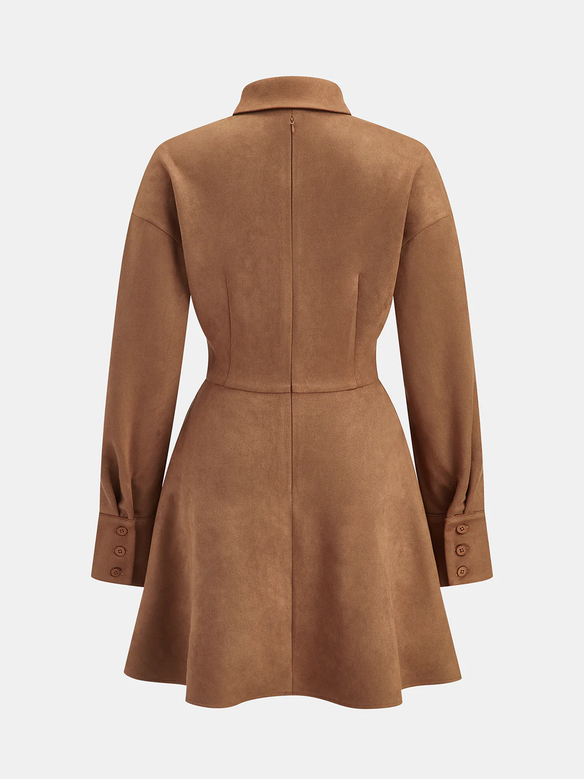 Flared Hem Suede Effect Shirt Dress - Wholesalesil