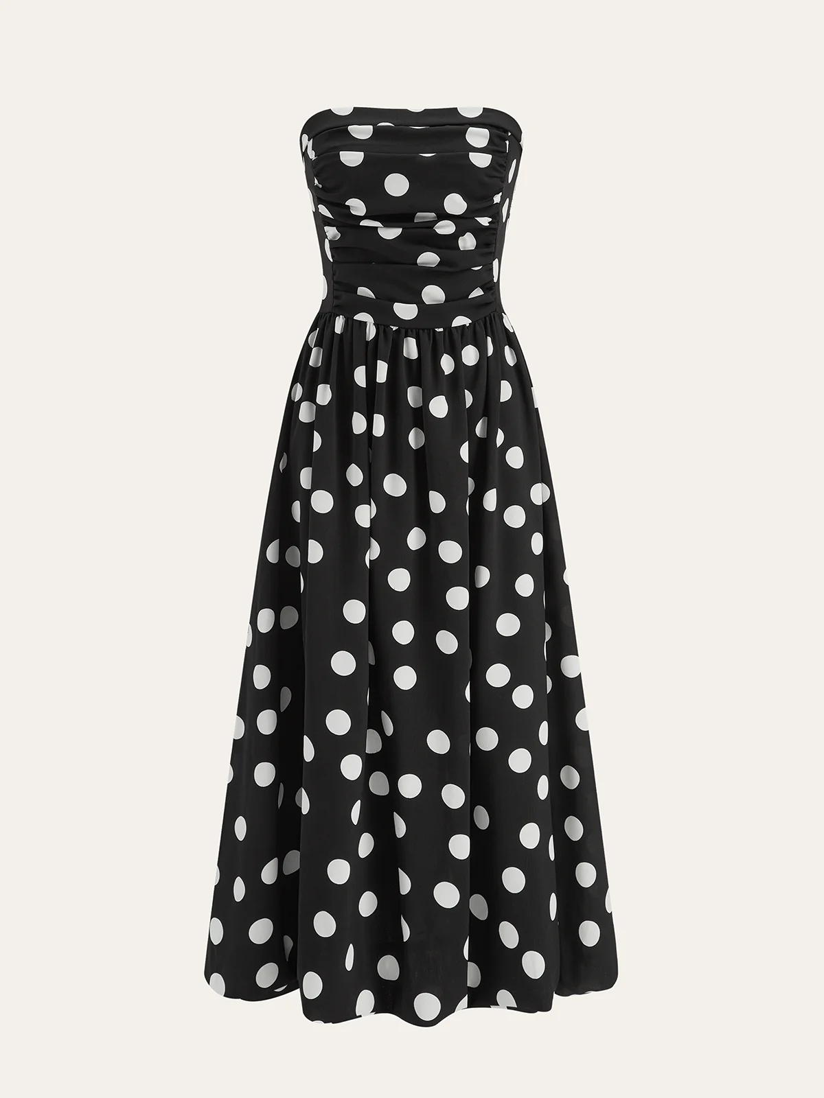 Strapless Polka Dot Ruched Maxi Dress - Wholesalesil