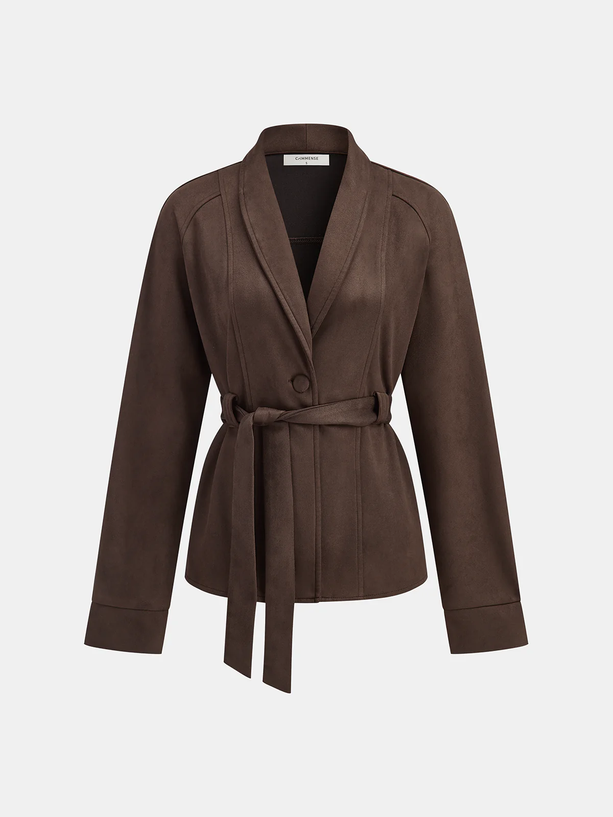 Suede Effect Belted Shawl Collar Jacket - Wholesalesil