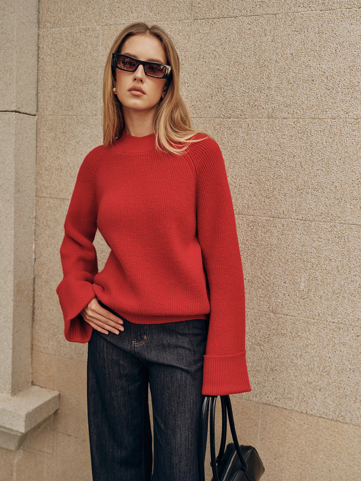 Cuffed Sleeve Oversized Sweater - Wholesalesil