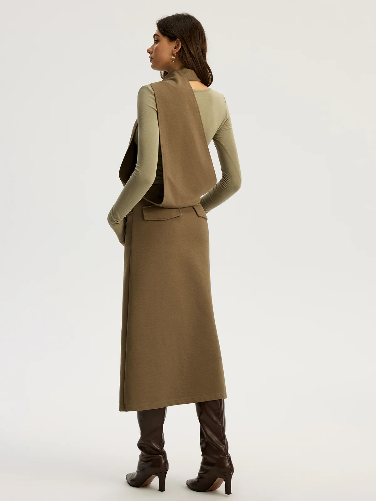 2 in 1 Long Sleeve Halter Neck Belted Maxi Dress - Wholesalesil