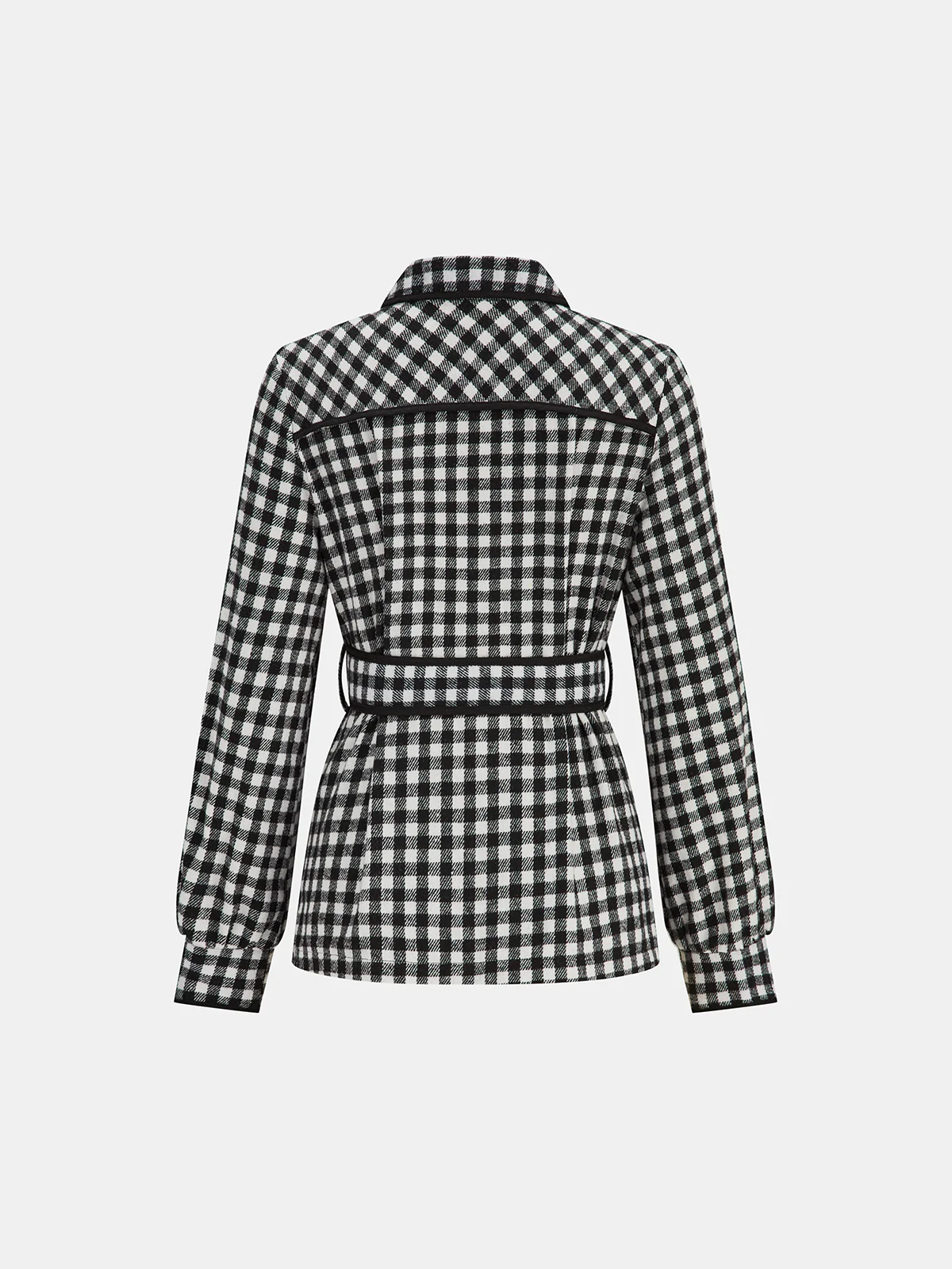 Belted Checkered Collared Jacket - Wholesalesil