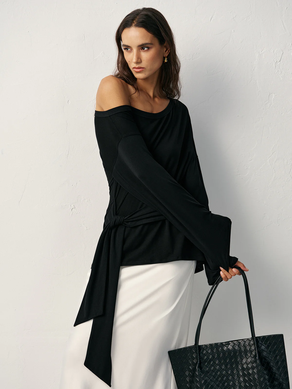 Off-Shoulder Long Sleeve T-Shirt - Wholesalesil