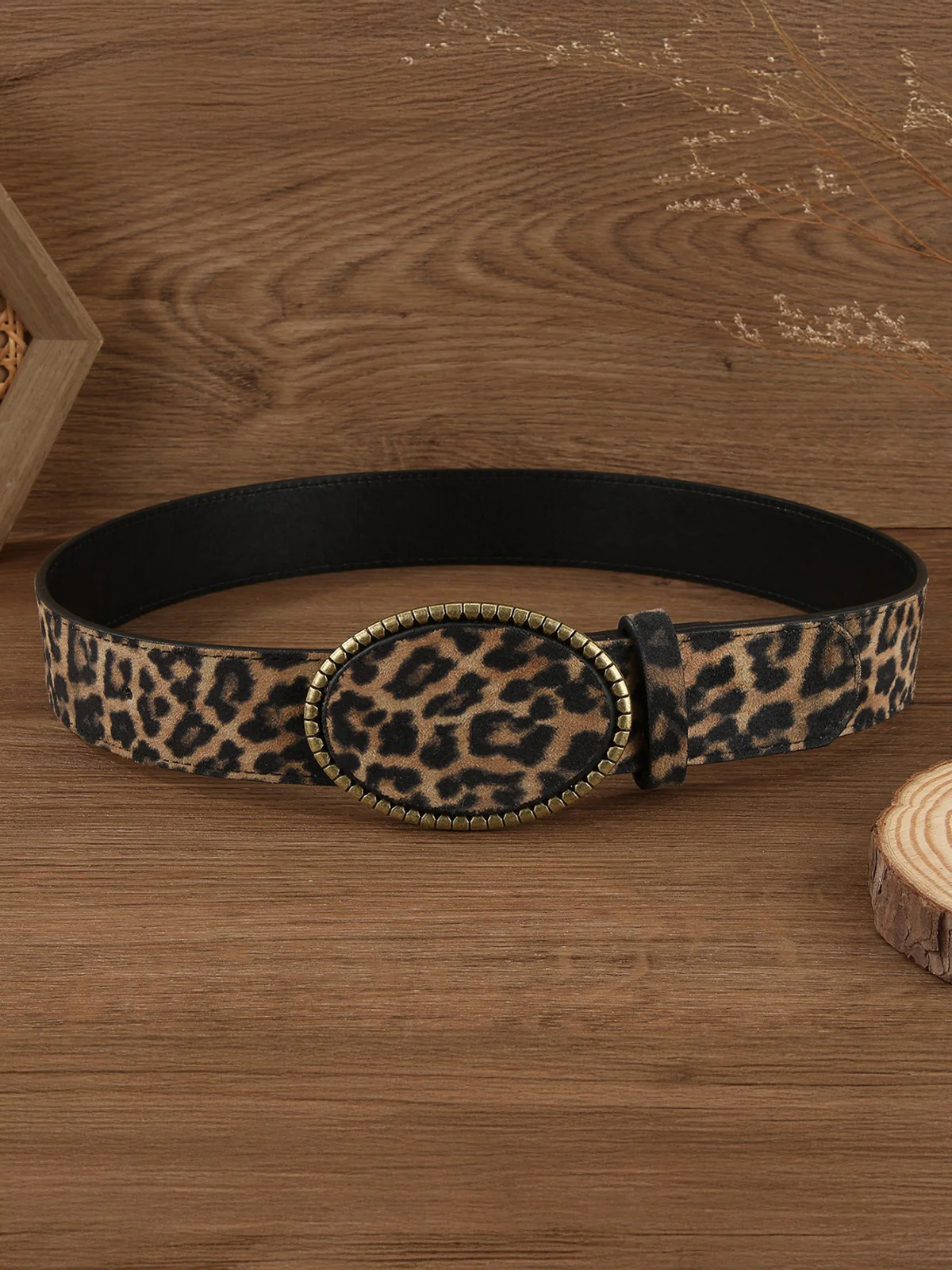 Leopard Print PU Leather Belt - Wholesalesil