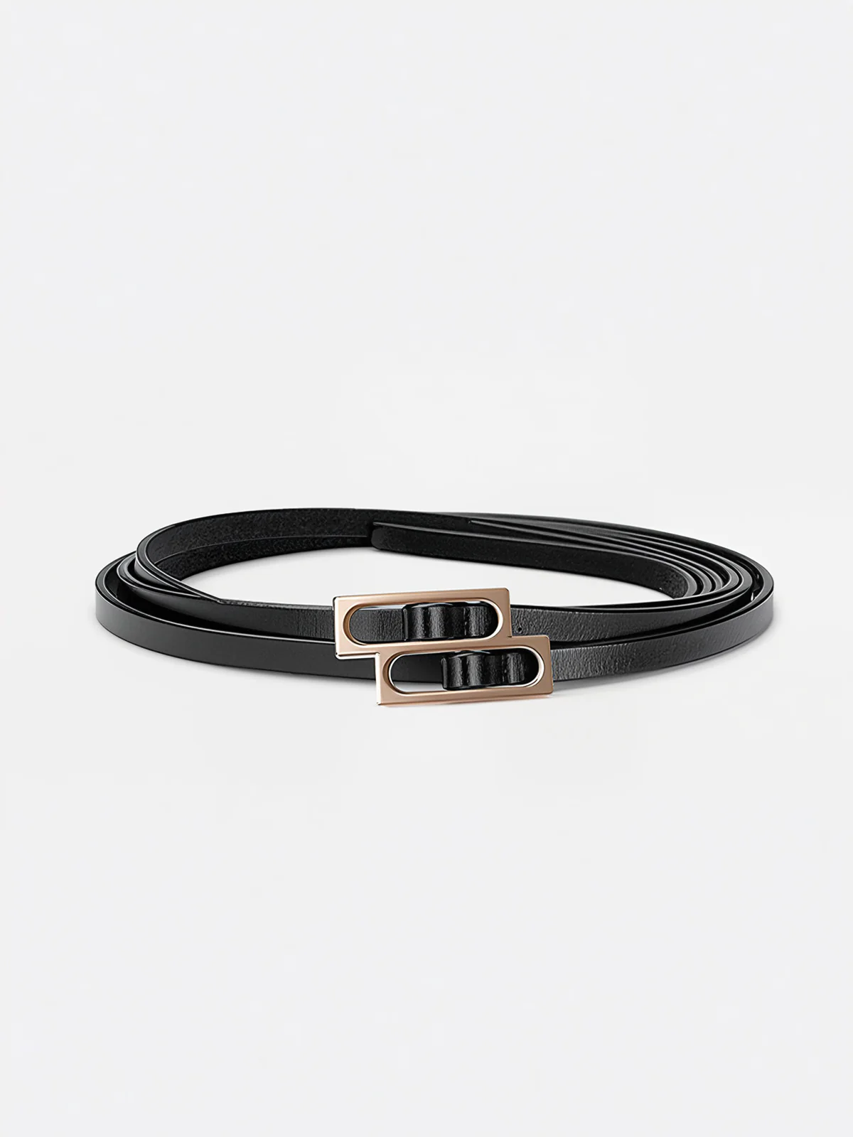 Double-Loop Buckle Leather Thin Belt - Wholesalesil