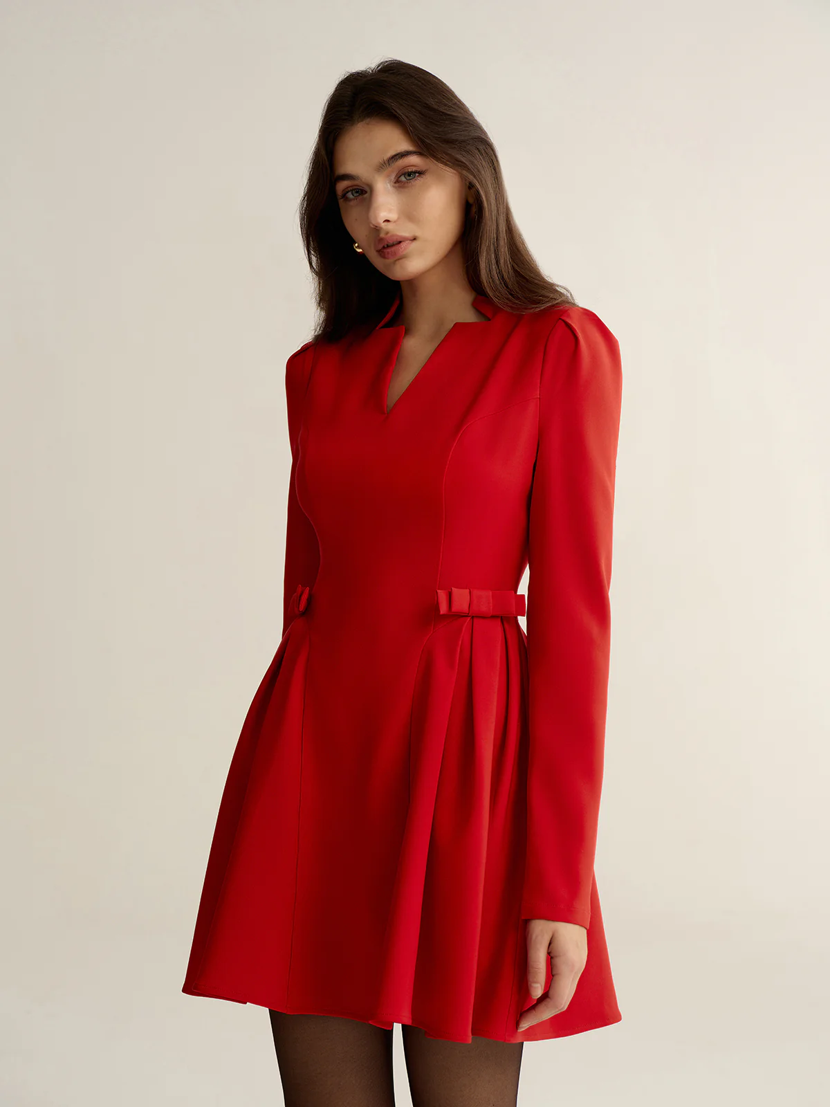 V-Neck Bow Detail Mini Dress - Wholesalesil