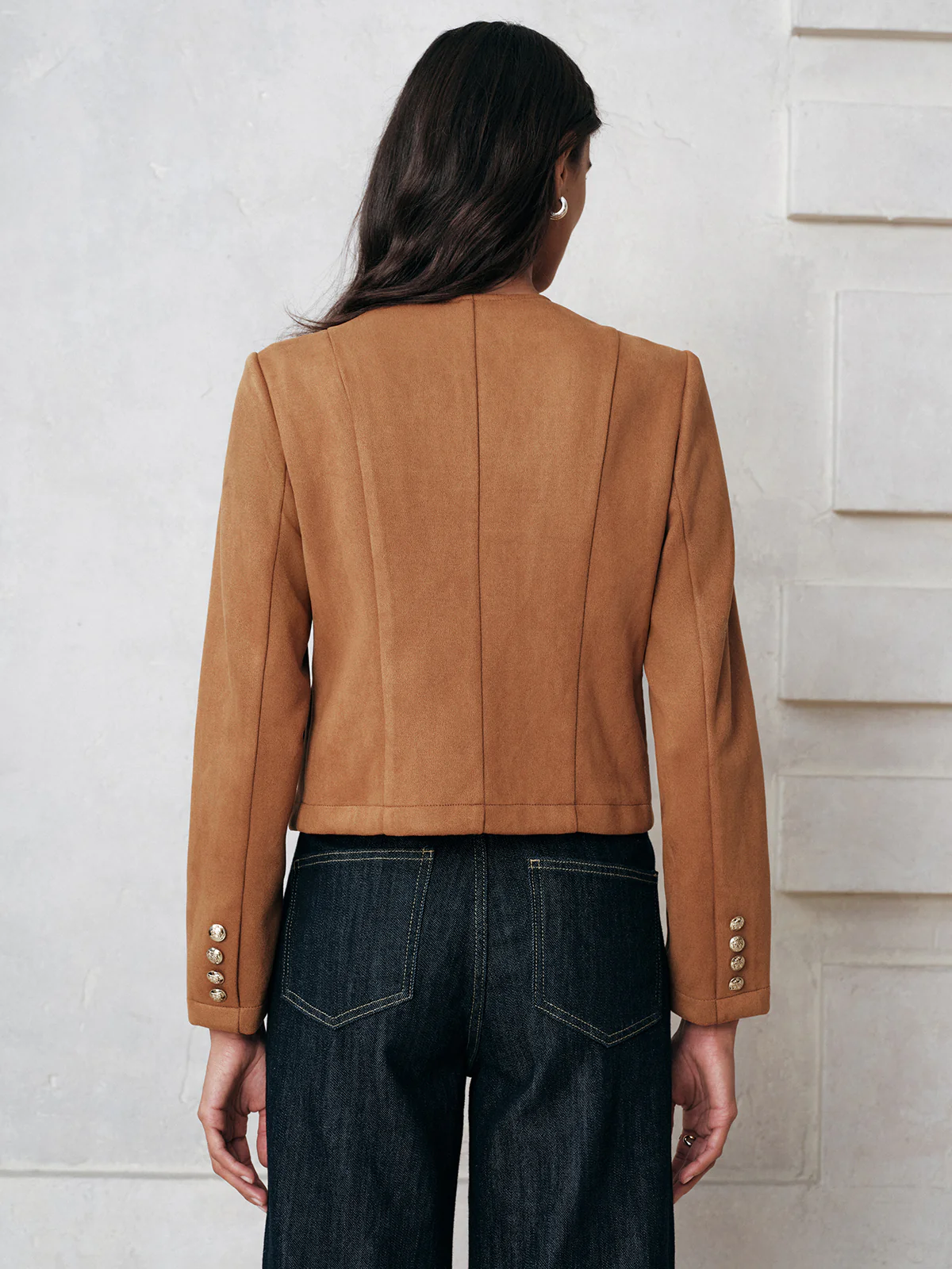 Metal Button Suede Effect Jacket - Wholesalesil