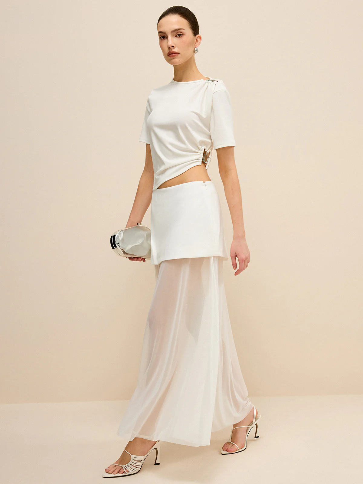 Asymmetrical Buckle Detail Cut-Out Top - Wholesalesil