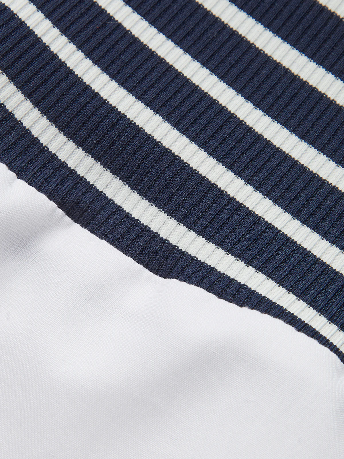 2 in 1 Striped Ribbed Paneled Long-Sleeve Blouse - Wholesalesil