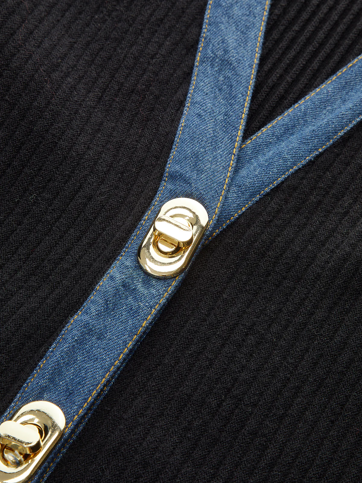 Scalloped Sleeve Denim Paneled Ribbed Cardigan - Wholesalesil