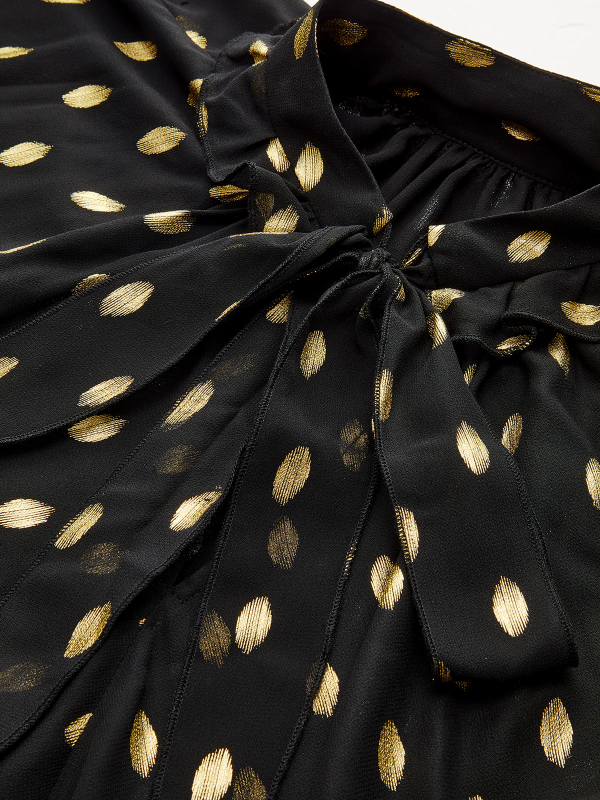 Semi-Sheer Foil Spot Print Ruffle Chiffon Blouse - Wholesalesil