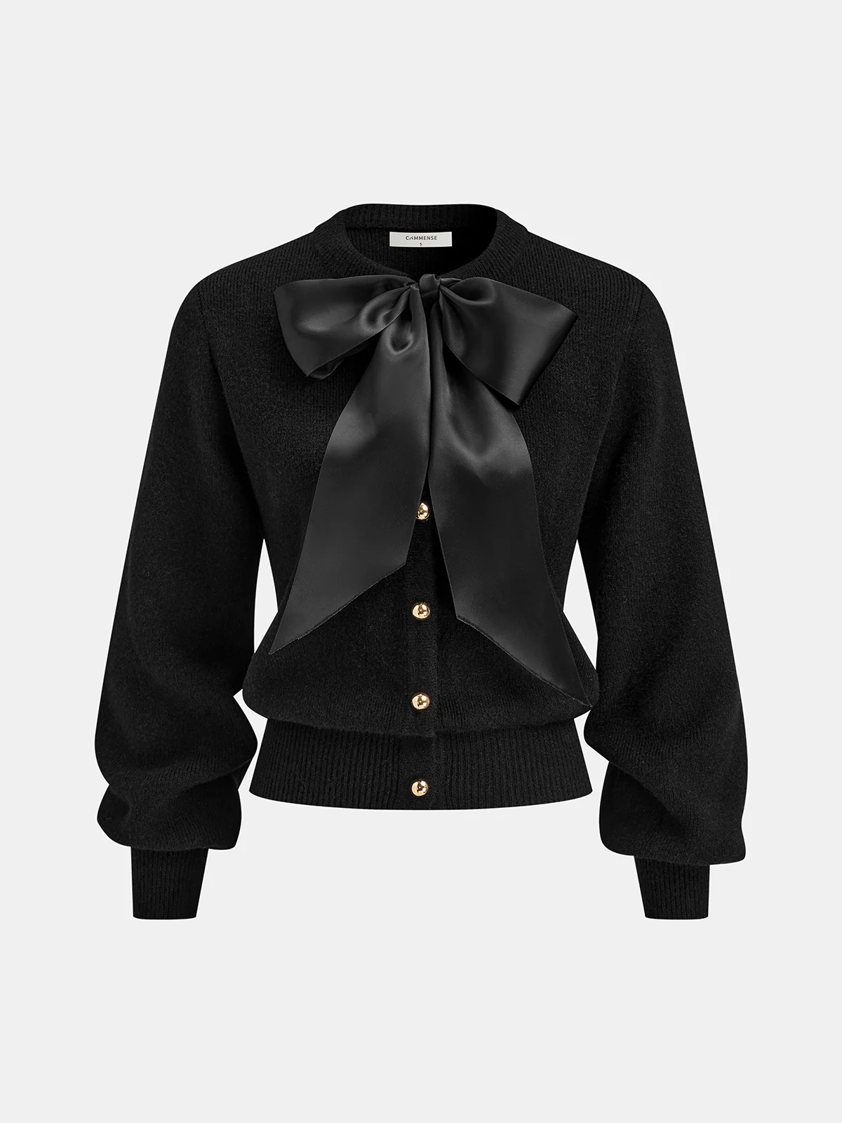 Bow Detail Metal Button Knit Cardigan - Wholesalesil