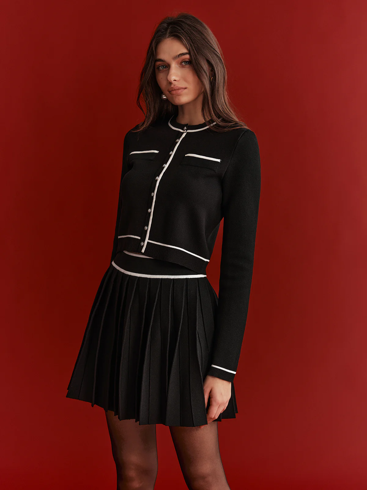 Contrast Trim Cropped Cardigan - Wholesalesil