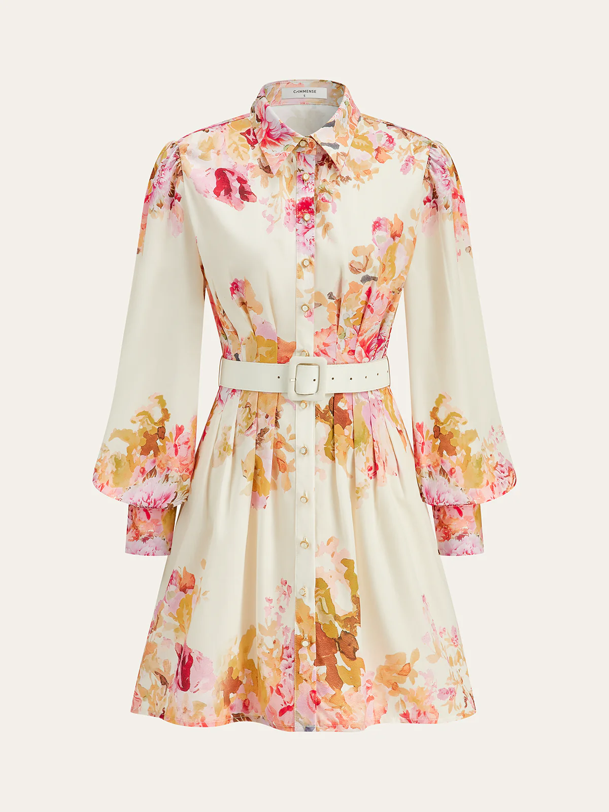 Floral Print Pleated Shirt Dress with Belt - Wholesalesil