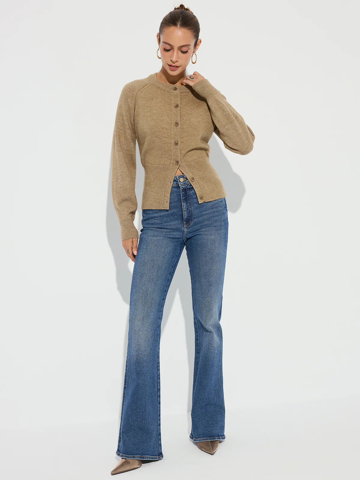 Cinched Waist Knit Cardigan - Wholesalesil