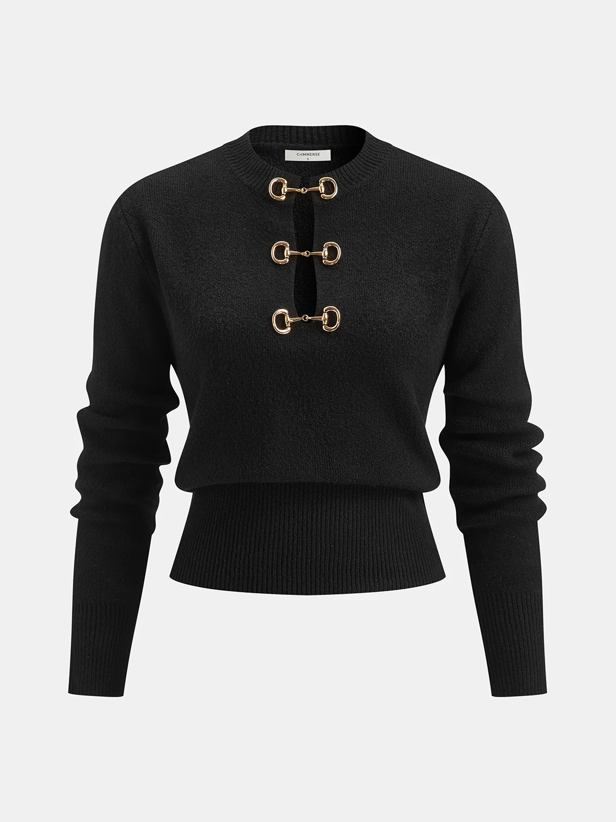 Horsebit Detail Long Sleeve Sweater - Wholesalesil