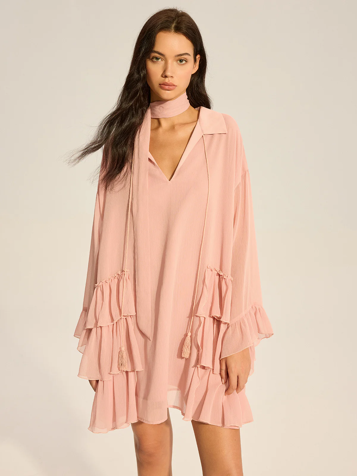 Chiffon Ruffled Mini Dress - Wholesalesil