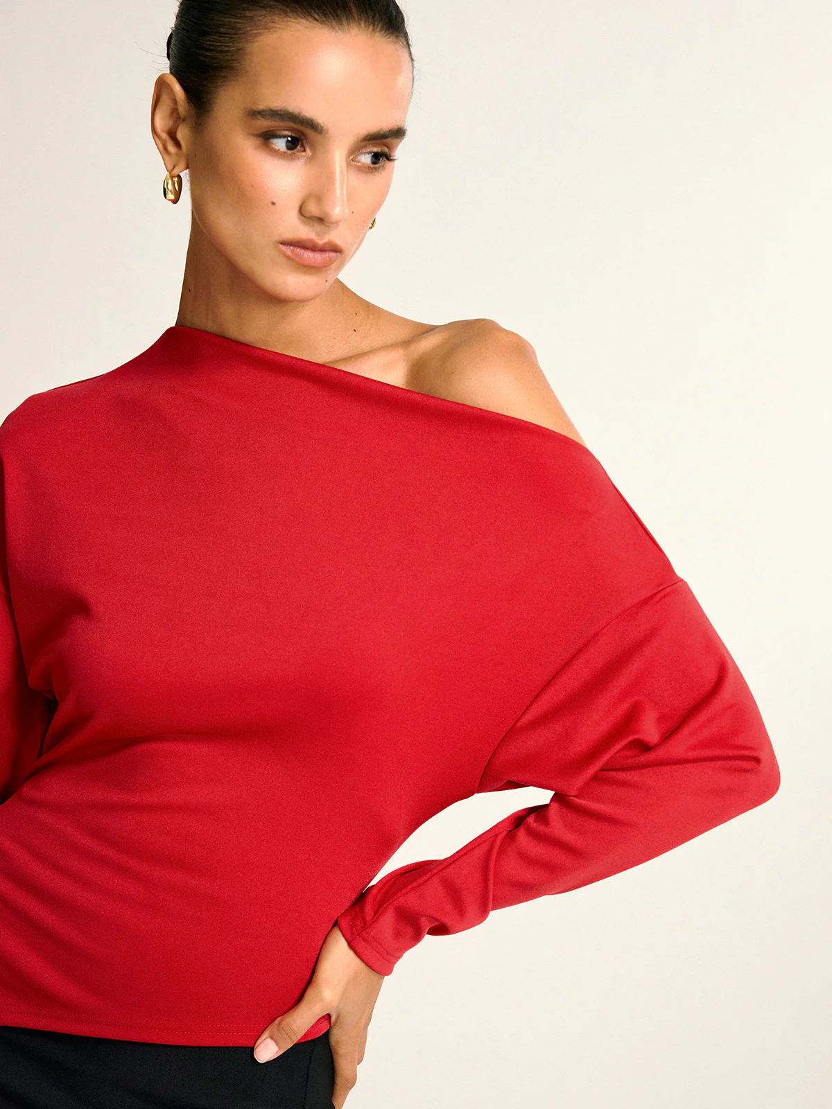 Asymmetric Off-Shoulder Split Long Sleeve Blouse - Wholesalesil