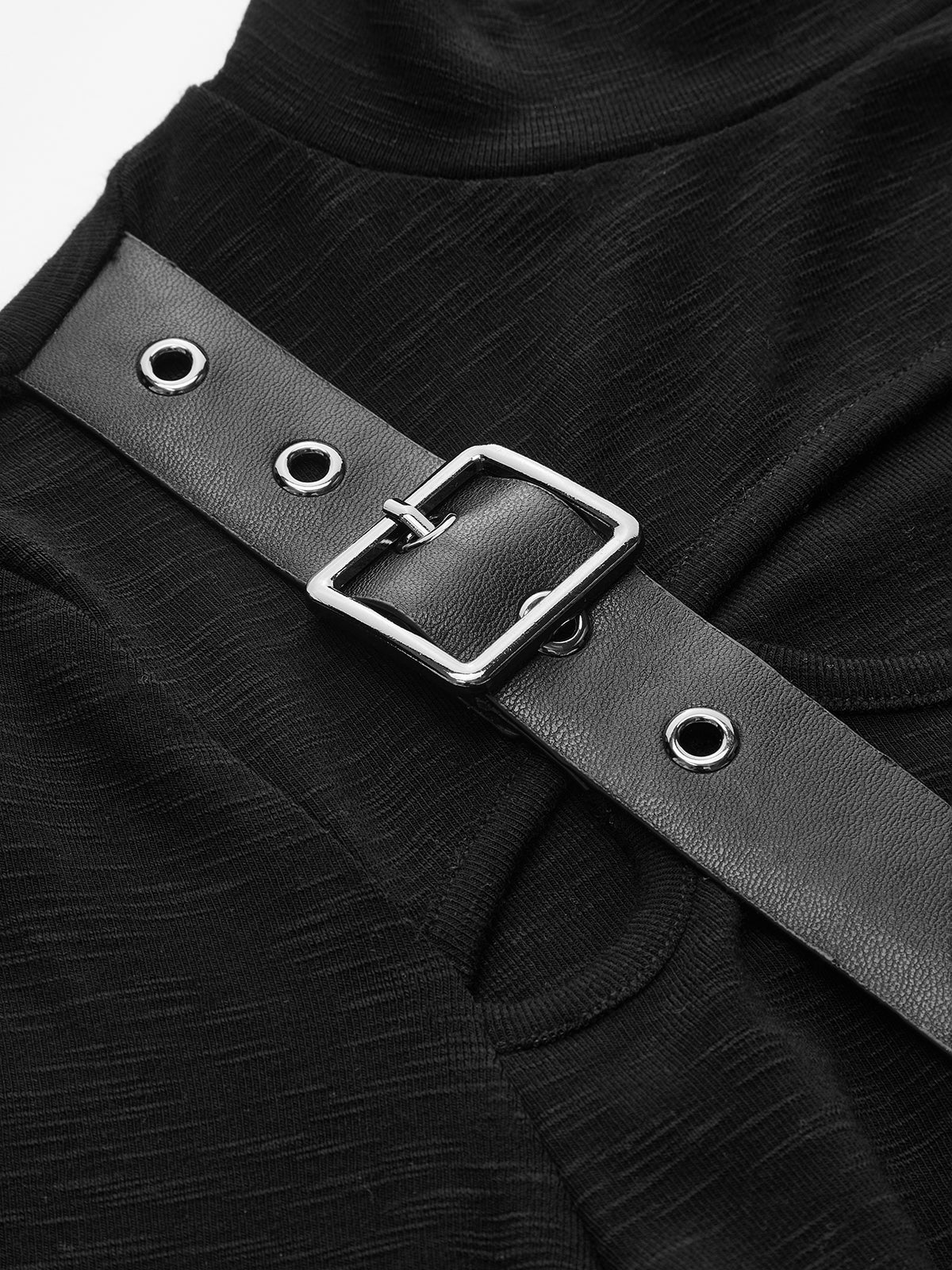 Buckle Detail Cut-Out Mock Neck Top - Wholesalesil