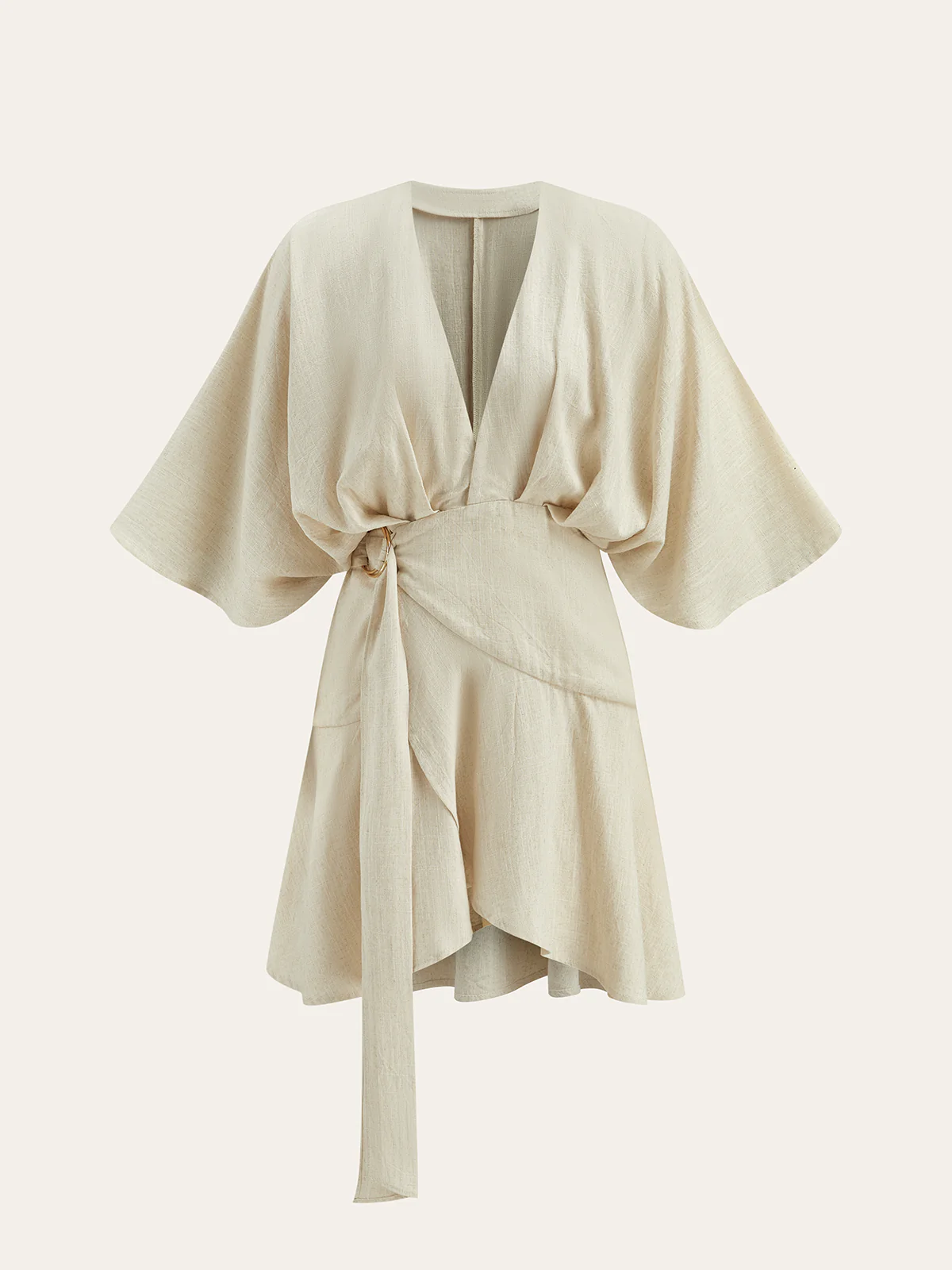 Cotton & Linen Kimono Sleeve Wrap Dress - Wholesalesil