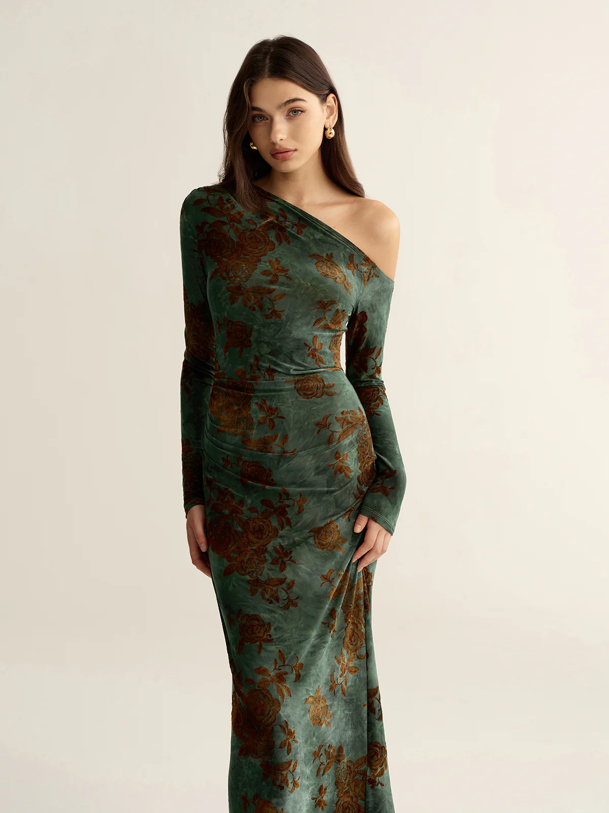 Floral Jacquard One-Shoulder Maxi Dress - Wholesalesil