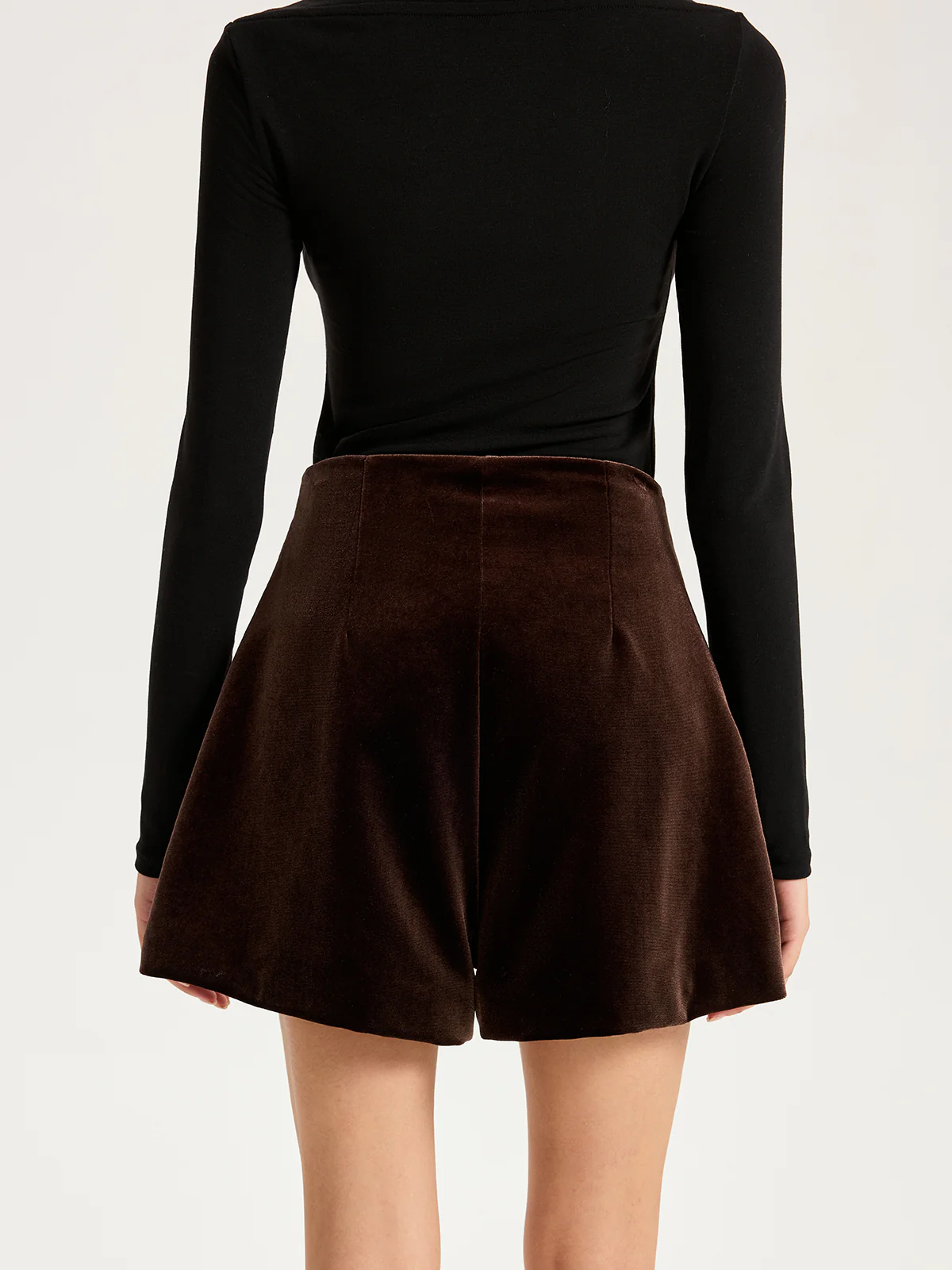 Velvet Mid-Waist Button-Front Shorts - Wholesalesil