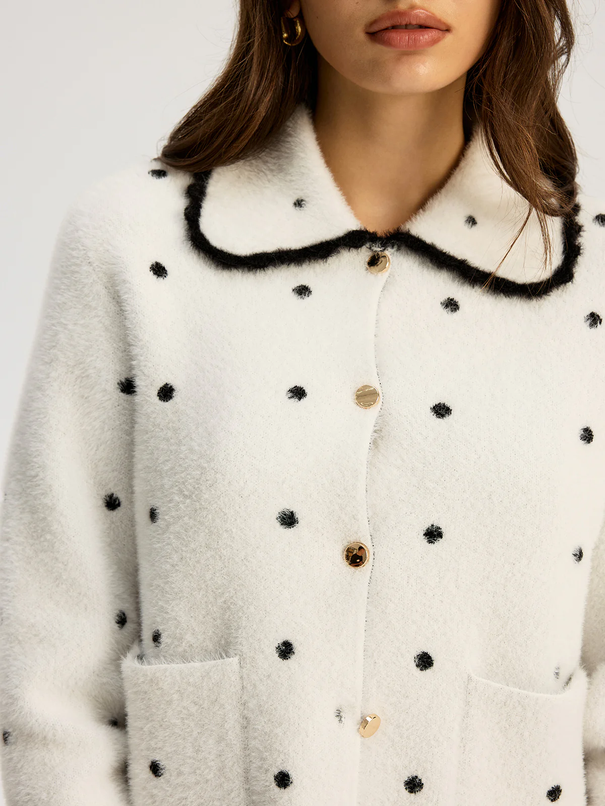 Nylon Polka Dot Knit Cardigan - Wholesalesil