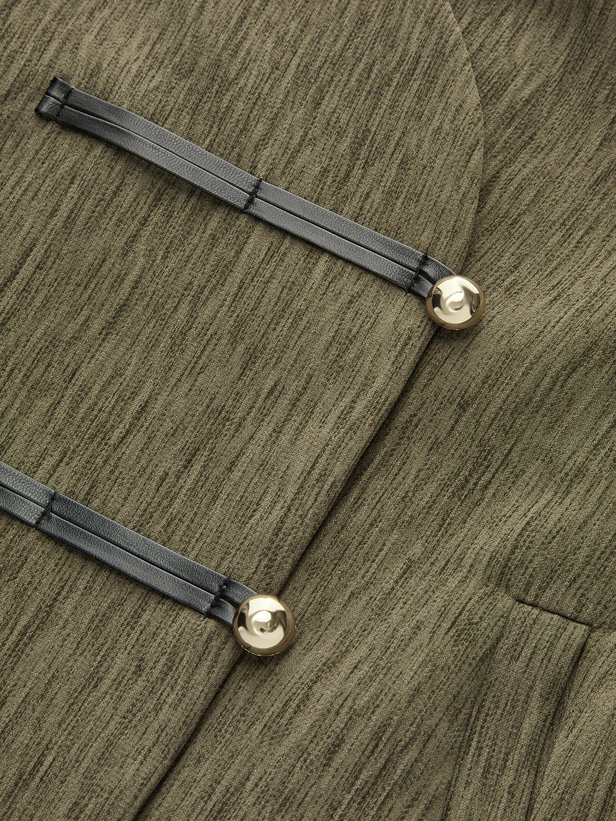 Cropped Jacket with Faux Leather Fasteners - Wholesalesil