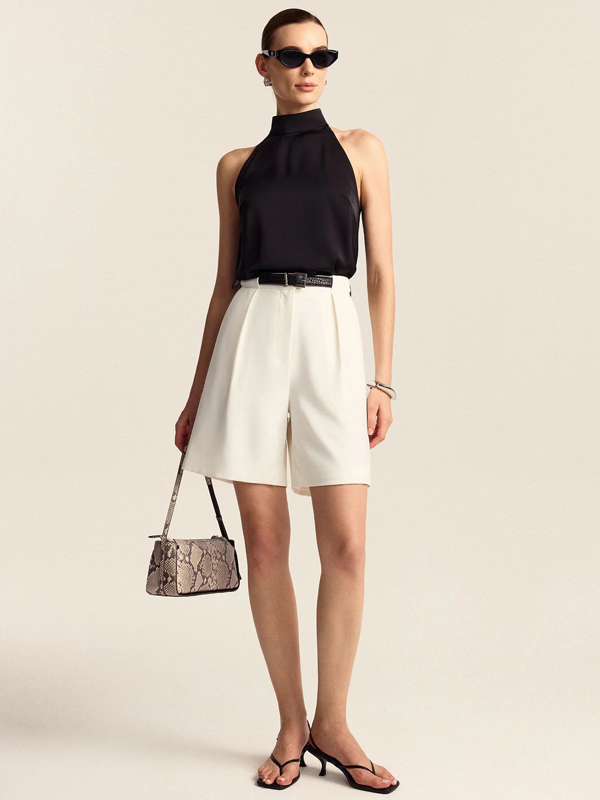 Belted Pleated Mid-Waisted Shorts - Wholesalesil