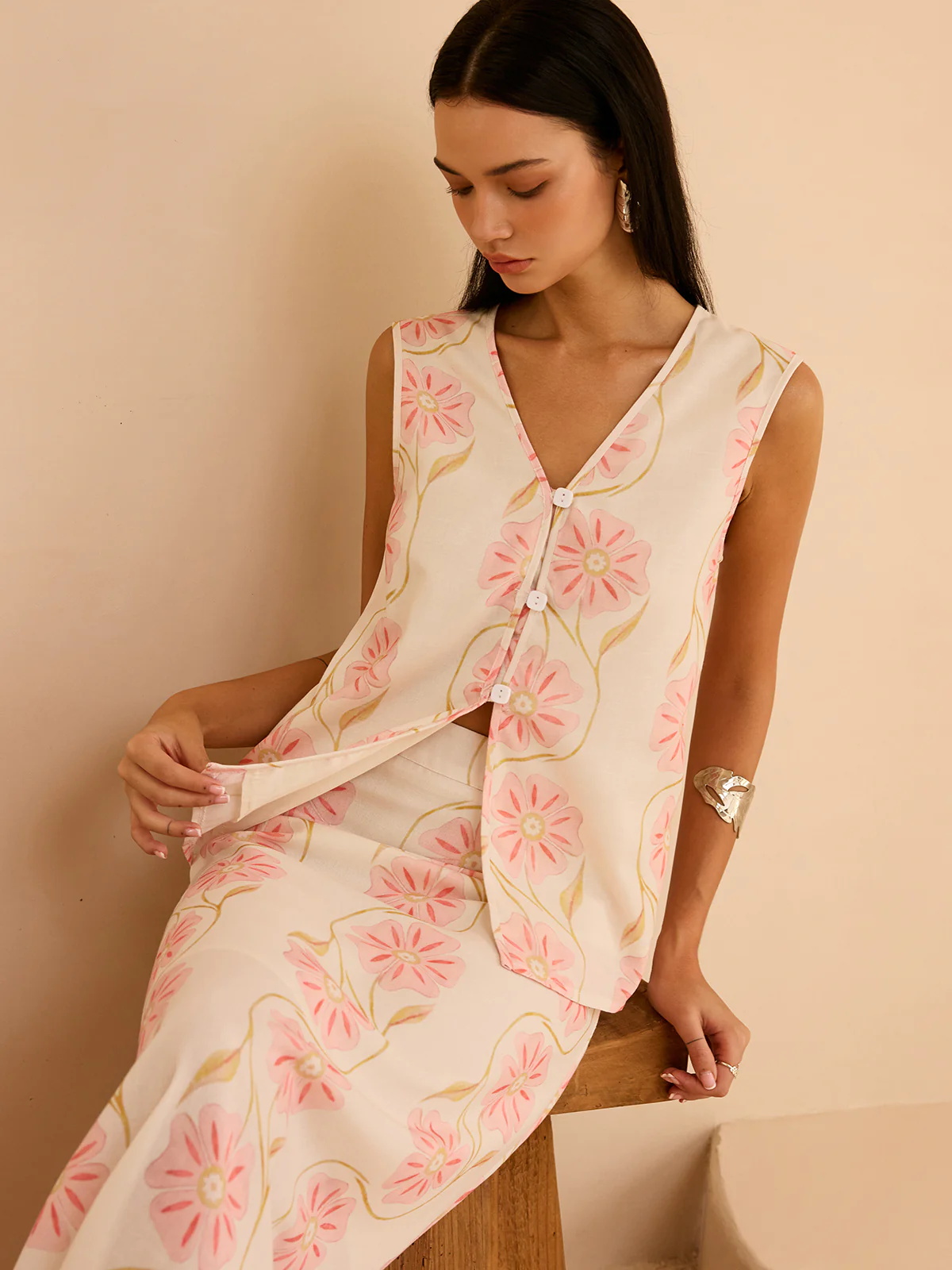 Floral Print Sleeveless Vest - Wholesalesil