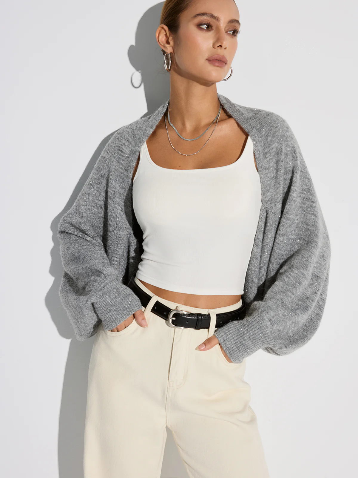 Wool Blend Oversized Batwing Sleeve Cardigan - Wholesalesil