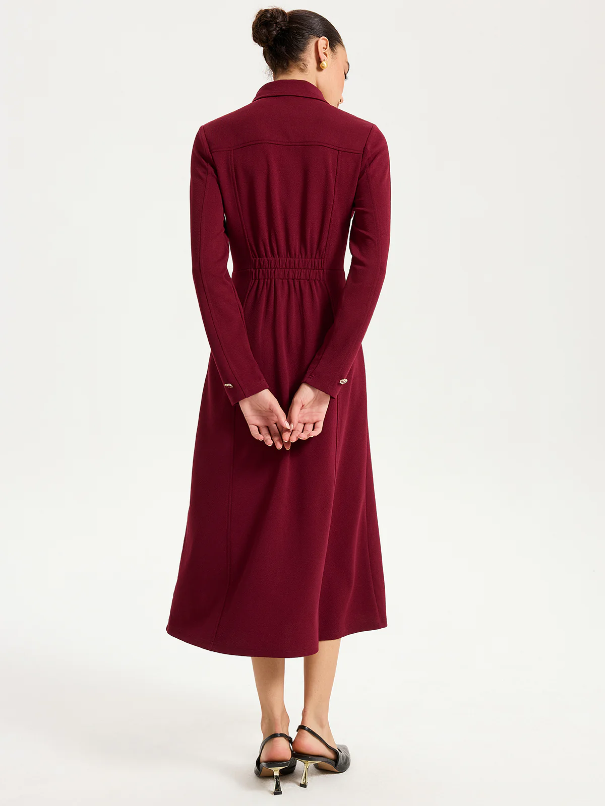 Collared Zipper Slit Midi Dress - Wholesalesil