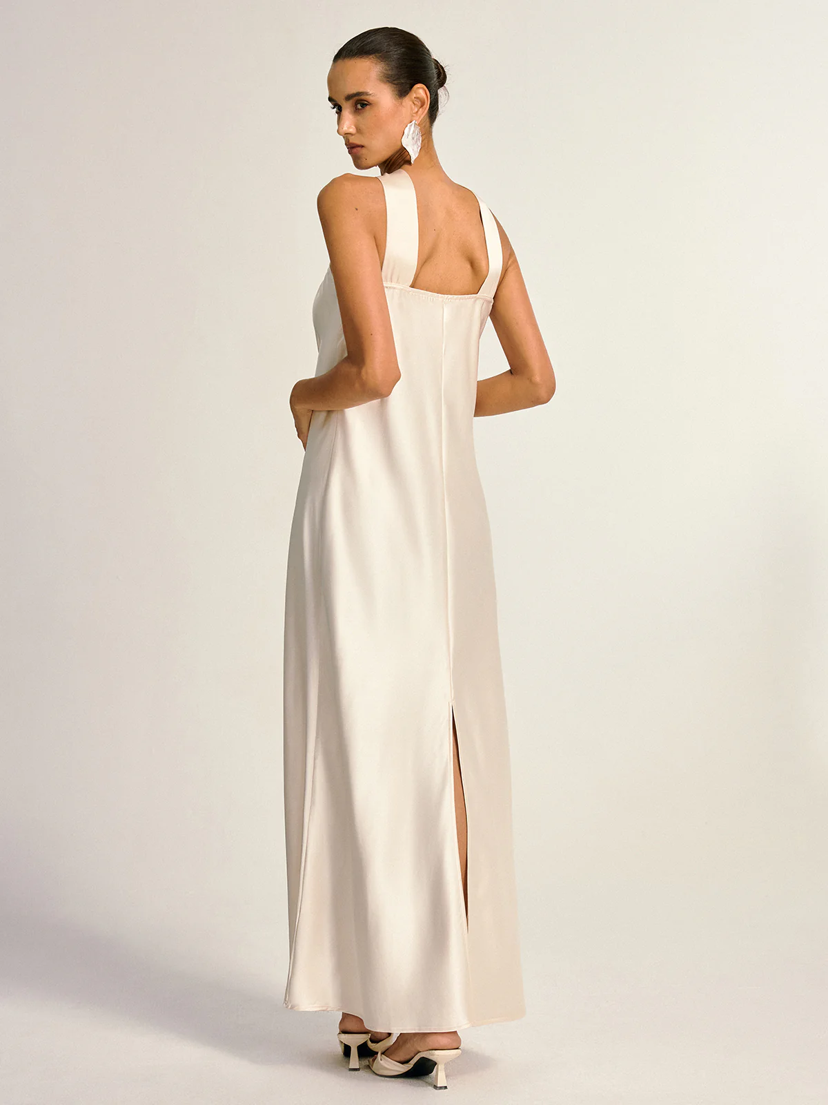 Satin Halter Neck Slit Back Maxi Dress - Wholesalesil