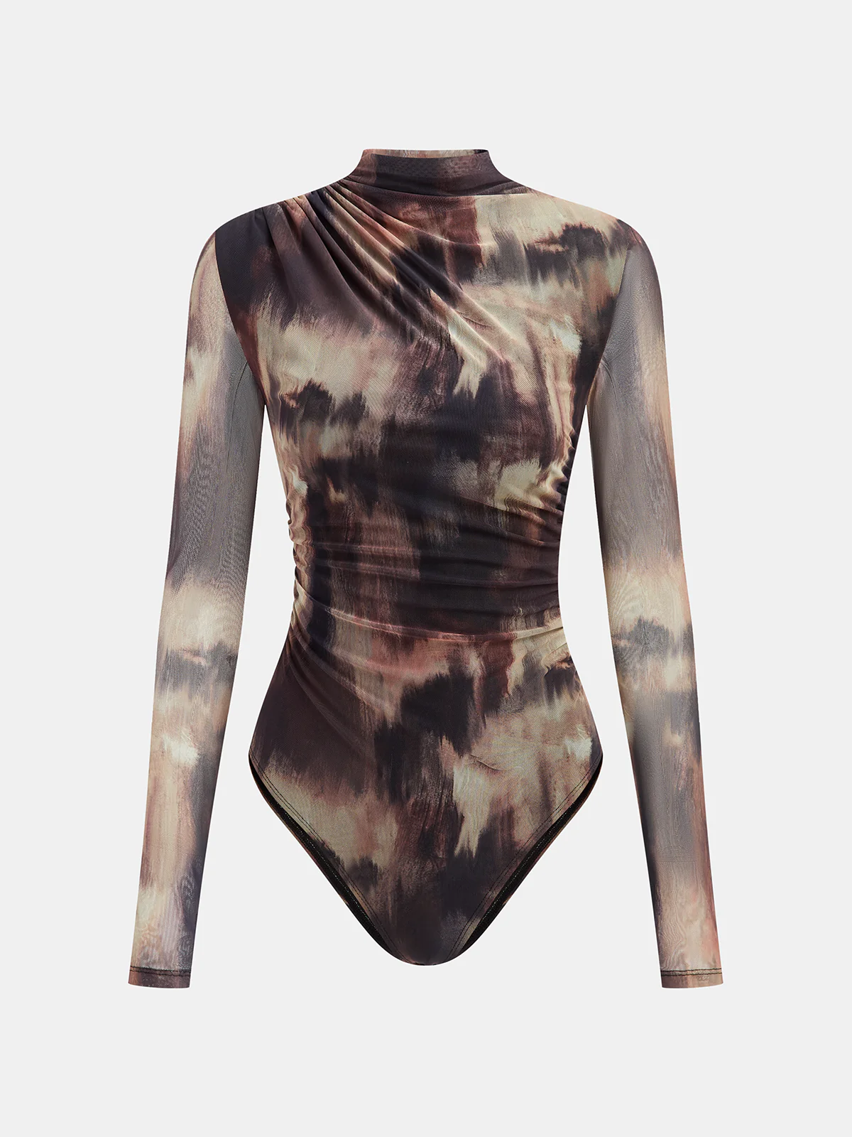 Gradient Print Ruched Long Sleeve Bodysuits - Wholesalesil