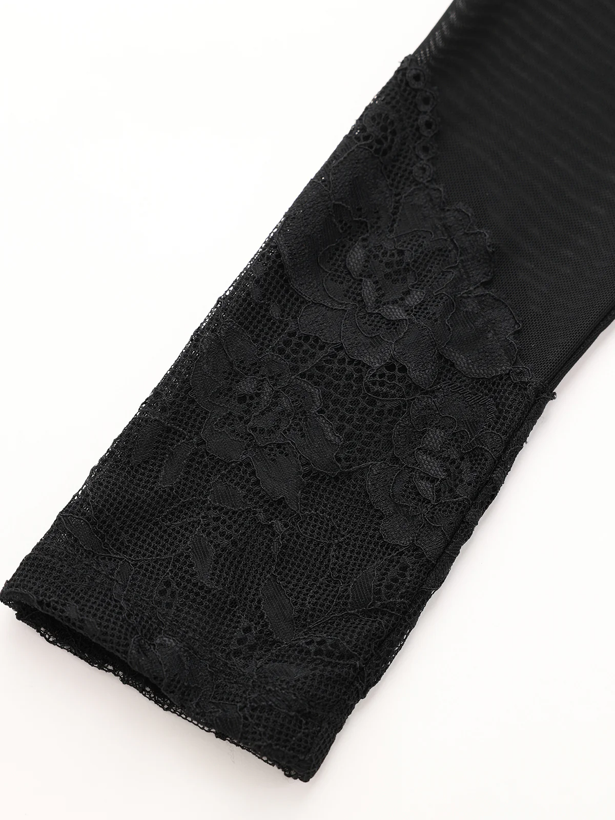 Semi-Sheer Mesh Lace Panel Long-Sleeve Bodysuit - Wholesalesil