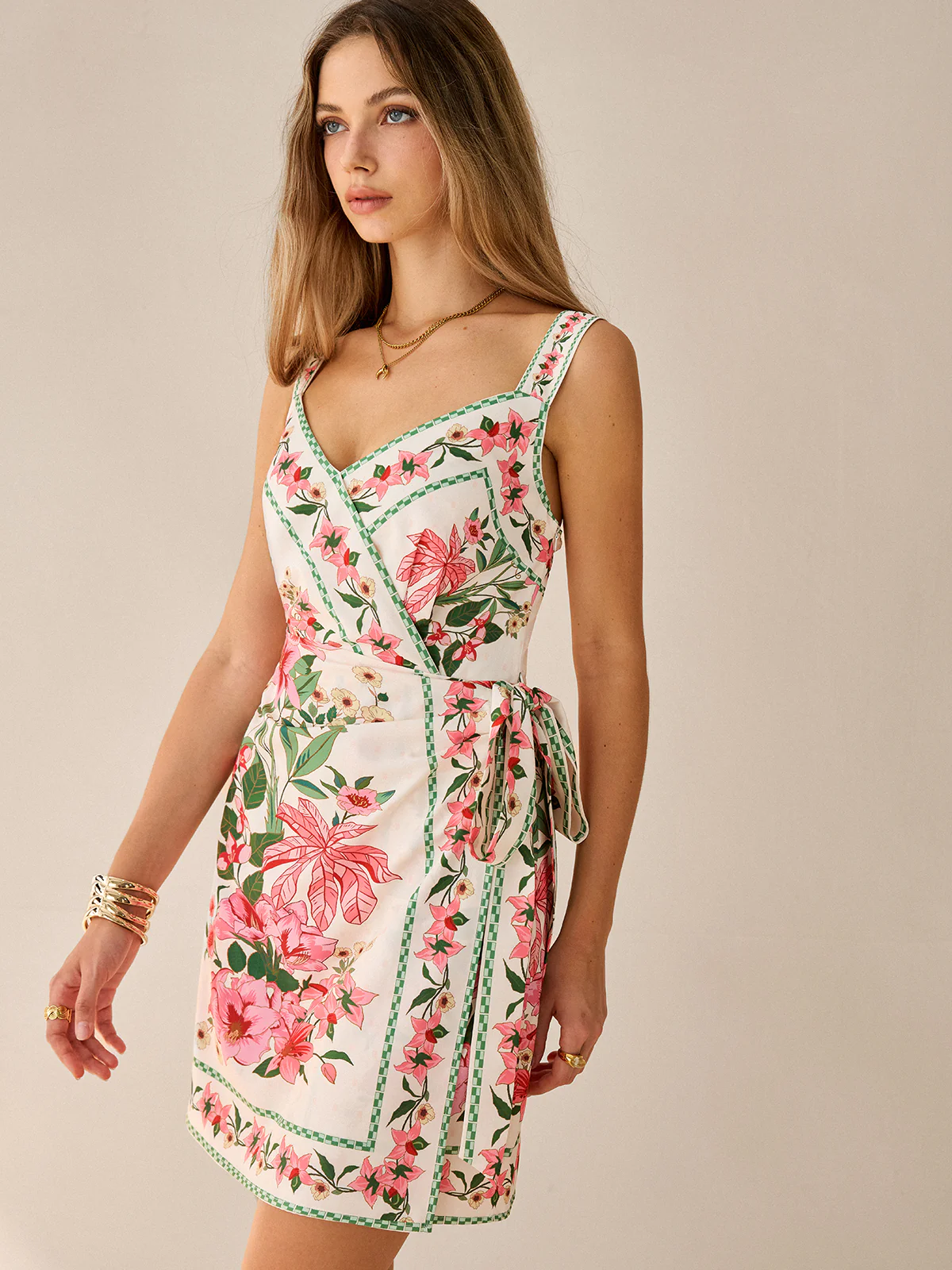 Floral Print Wrap Mini Dress - Wholesalesil