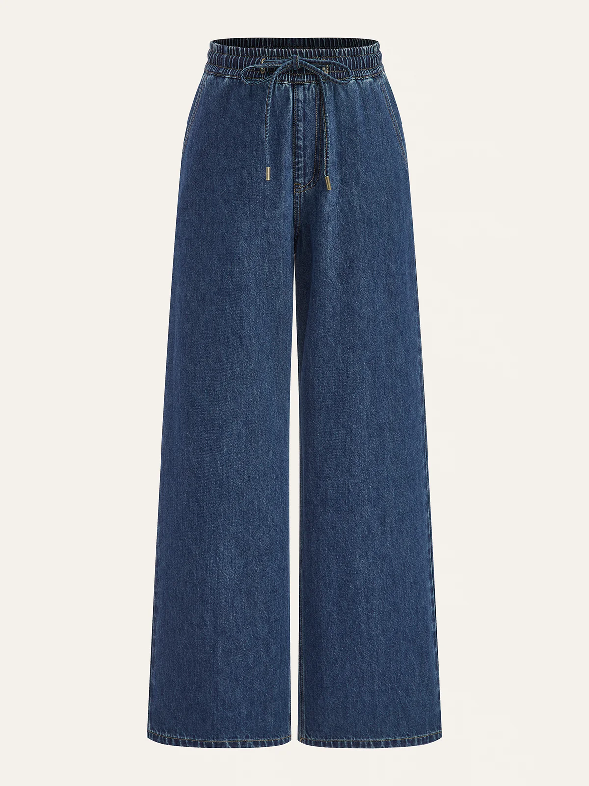 Denim Drawstring Waist Wide-Leg Pants - Wholesalesil