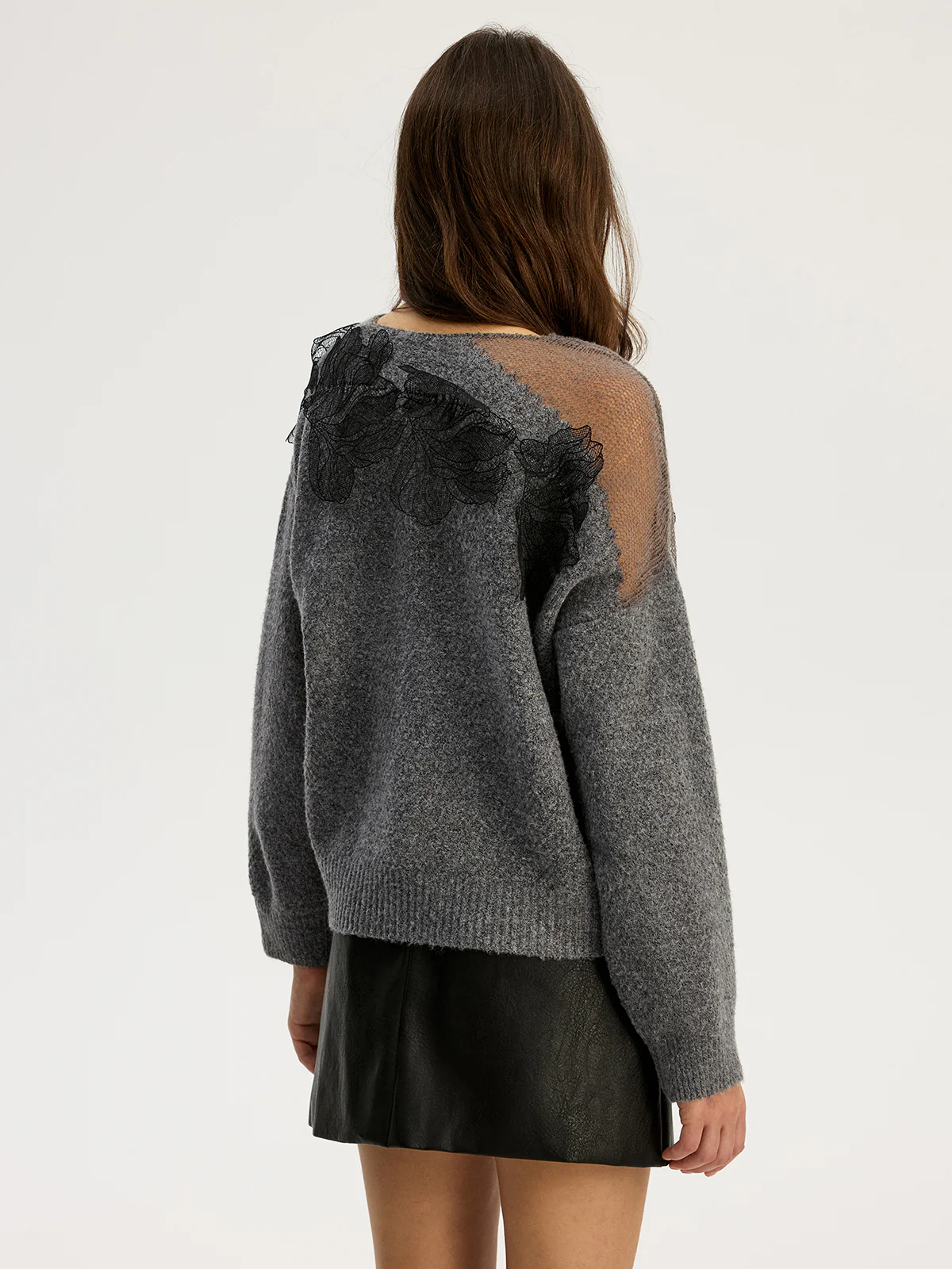 Floral lace Sweater Semi Sheer Round Neck Sweater - Wholesalesil