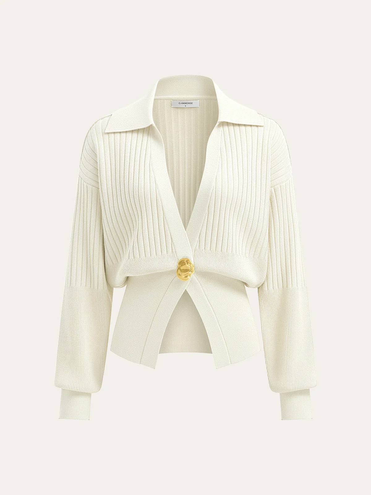 Ribbed Collared Metal Button Cardigan - Wholesalesil