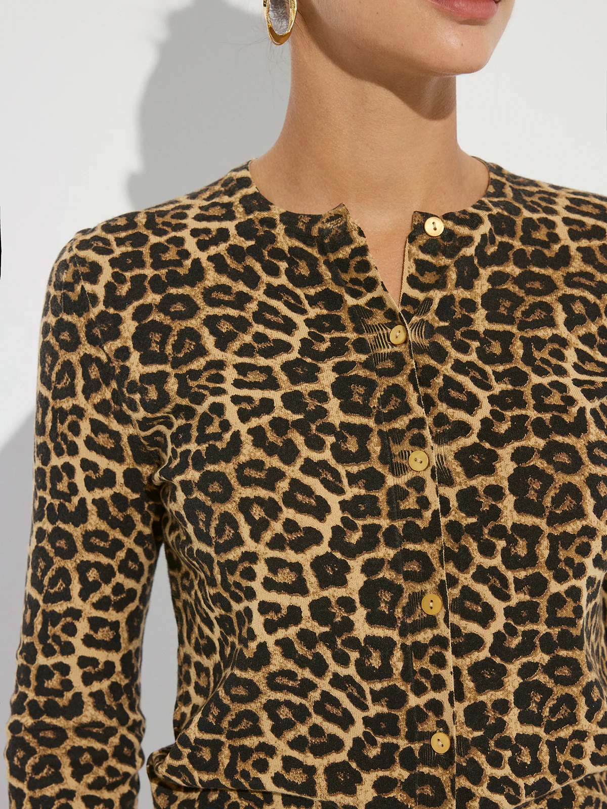 Leopard Print Long Sleeve Knit Cardigan - Wholesalesil