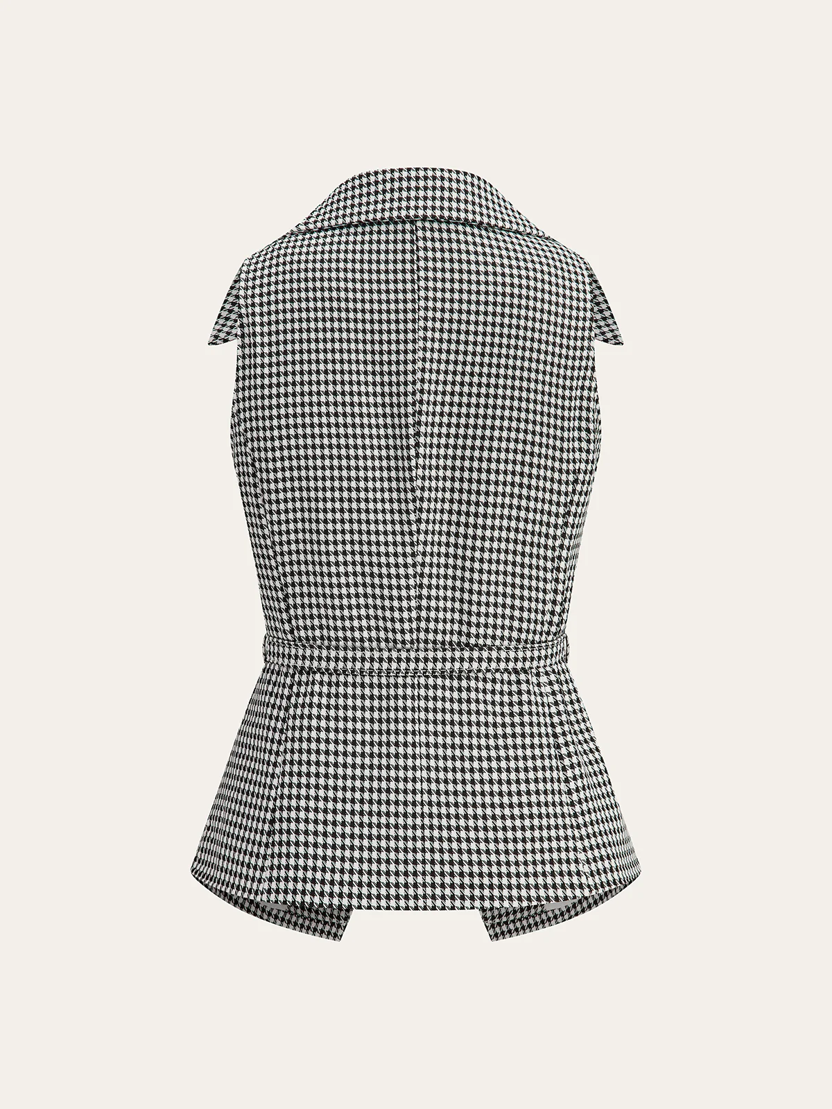 Houndstooth Belted Collar Vest - Wholesalesil