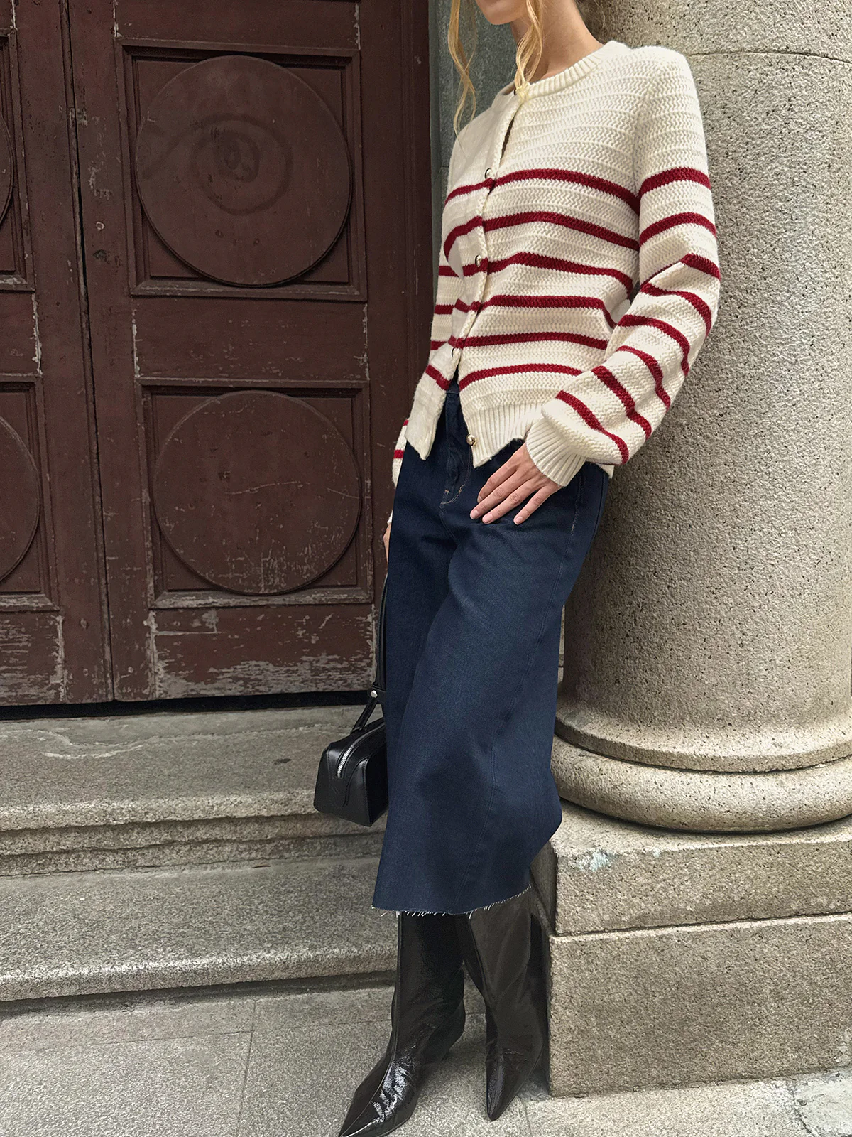 Striped Metal Button Cardigan - Wholesalesil