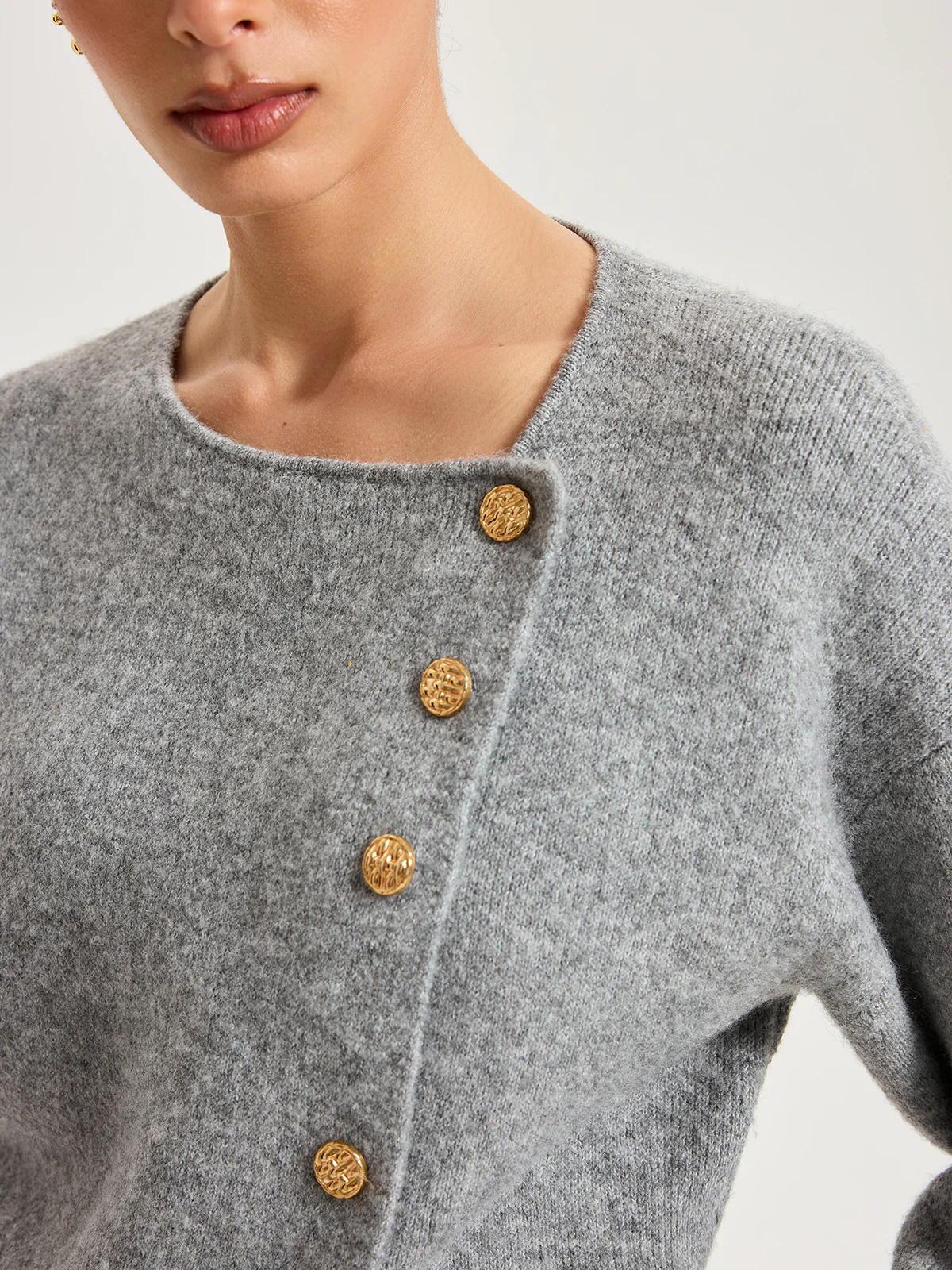Asymmetric Metal Button Wool-Blend Cardigan - Wholesalesil