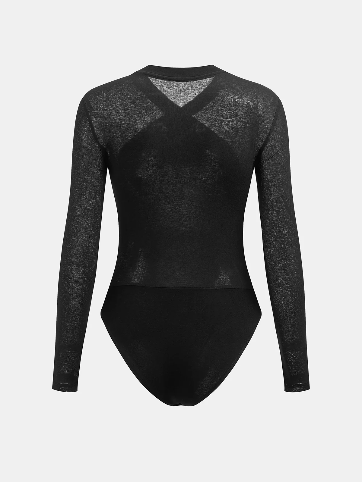 Sheer Panel Cross-Front Long Sleeve Bodysuit - Wholesalesil